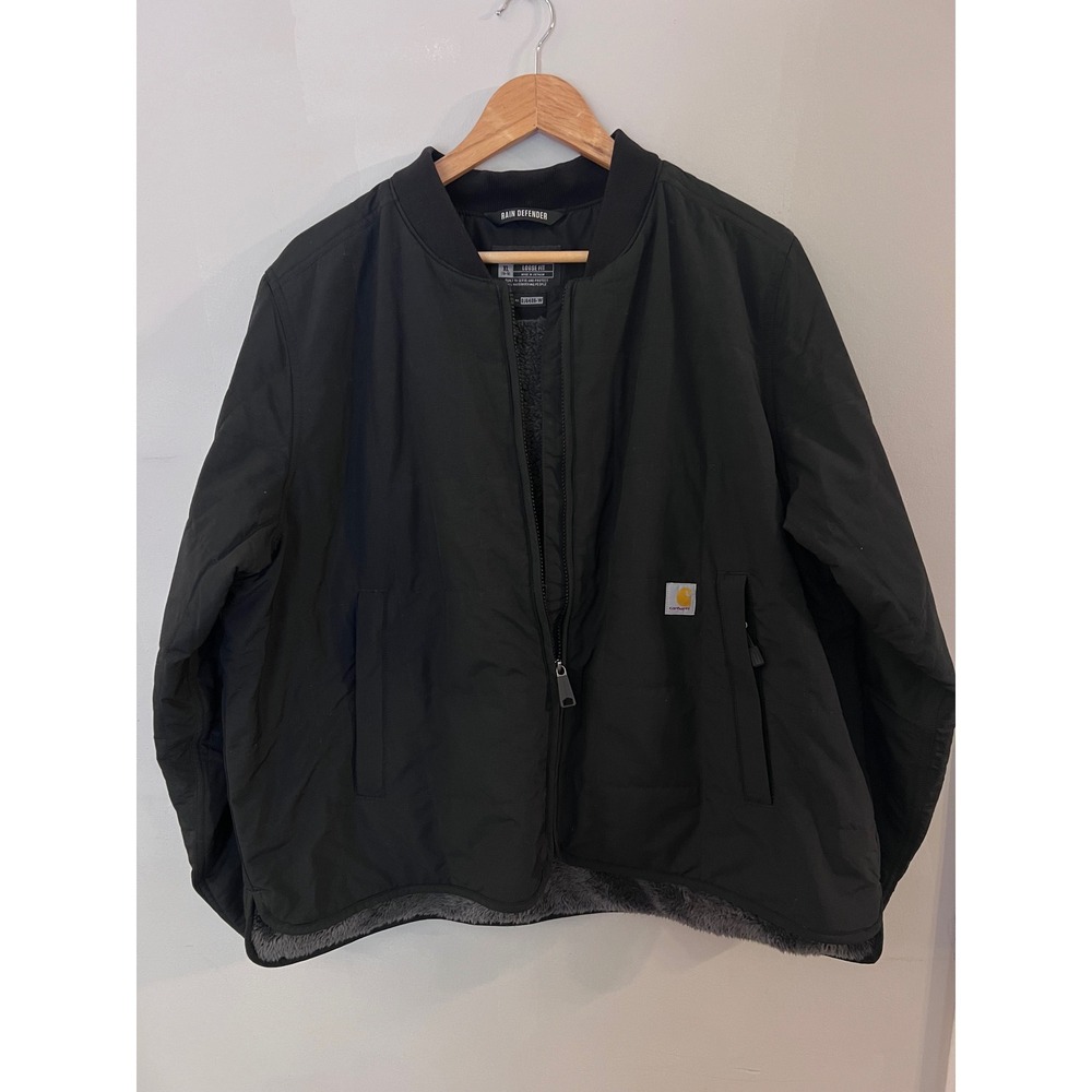 Carhartt Rain Defender Sherpa Lined Jacket Girls XL 16-18 Black Loose OJ6486-W